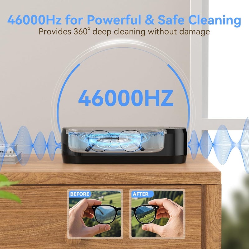 KUNPHY Ultrasonic Jewelry Cleaner, Jewelry Cleaner Machine 12oz 46KHz, Professional Sonic Cleaner with One-Touch Operation, Sonic Cleaner for Rings, Glasses, Jewelry, Dentures (Black) - Image 2